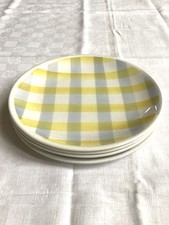 LOT 4 ASSIETTES À DESSERT ANCIENNES CARREAUX TORCHONS JAUNES VINTAGE ANNÉES 1950