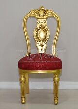 Chaise Fauteuil Style Baroque Luigi XV Bois Or Tissu Rouge Damassé AR1010