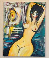 Femme nue Seins Peinture Huile sur toile Hrasarkos Certificat authenticité Signé