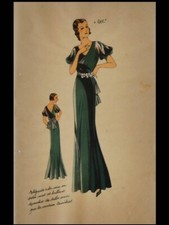 MODE ART DECO, ROBE 1933- POCHOIR SUR CALQUE, LES CROQUIS DE PARIS