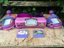 console vsmile vtech rose, 2  manettes avec jeux dora et cendrillion vf testée