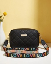 Sac A Bandoulière Noir Femme Simili Cuir Zippé Couture Avec Carreaux Chaîne Love