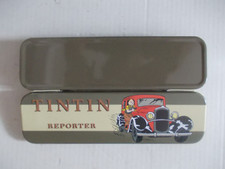HERGE Tintin Reporter rare plumier métal 1990 Amérique poursuite voiture !