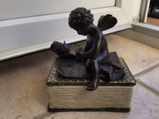 Bronze Chérubin Ange Sur Une Boîte A Bijoux