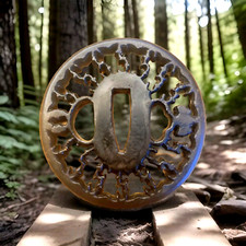 tsuba japon antique sukashi Décor D Oies Et Symboles wakizashi périod edo owari