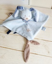 Nattou doudou lapin bleu carré plat foulard noeud marron Alex et Bibou