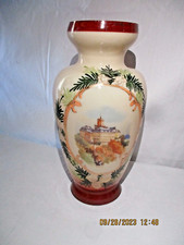 ANCIEN BEAU VASE EN OPALINE NAPOLEON III -DECOR CHATEAU PAYSAGE XIX-27,5 cm  TBE