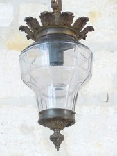 XL Gorgeous French Hall Lantern 1900 Chandelier Ceiling Gilded Bronze Cut Glass