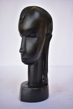 Antique Africain Maasai Trible Tête Sculpture Femelle Buste Main Sculpté Ébène