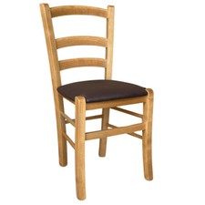Chaise En Bois Venezia Avec Assise Rembourrée Marron Similicuir Noyer Clair