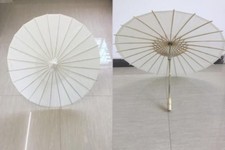 Expédié de Paris - Ombrelle Blanche Mariage Bois Bambou Ancienne Soirée Solide