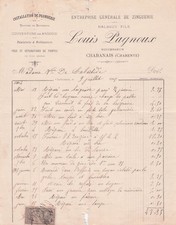 16 CHARENTE CHABANAIS, plombier, Pagnoux Louis 1909 zinguerie, plomberie