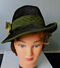 Chapeau Tyrolien ERZEUGNIS ancien femme avec plumes faisan feutre marron T56cm
