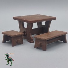 Playmobil ensemble salle à manger médiévale-table et chaises couleur bois-châ...