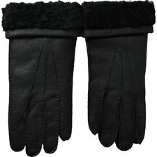 Dolce & Gabbana Gants Cuir Noir Fourrure Court Mains Moufles Hommes S.10 / L