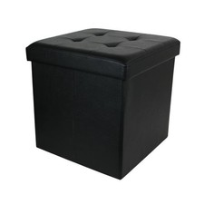 Pouf pliable coffre de rangement capitonné noir