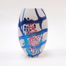 Vase Marie Alice Giraud Verrerie Colver Verre Blanc Irisé Quadrillé Bleu Jaspé 