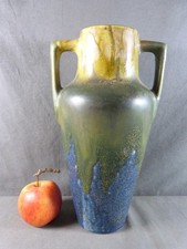 Grand Vase amphore en grès flammé marron et bleu signé Gilbert METENIER ca. 1920