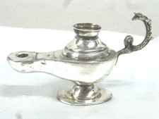 ?? LAMPE A HUILE ALADIN MINIATURE MAISON POUPEE ARGENT MASSIF OIL LAMP SILVER