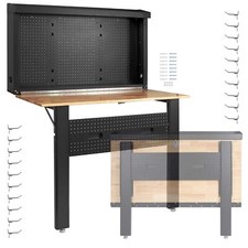 Wiltec Établi mural pliant sur pieds 1205x265x950mm 200kg Acier Bois Accrochage