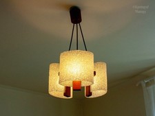 Teak and Crystalline Plastic Ceiling Light Fixture French Space Age Chandelier