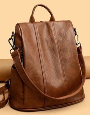 Sac A Dos Vintage Femme Brun Marron Foncé En Simili Cuir Zippé Grande Capacité