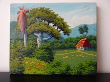 Tableau Paysage de Cuba Vallée de Viñales Huile sur Toile Tampon Timbre au dos