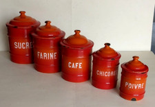 ANCIENNE SERIE DE 5 POTS A EPICES En  Tôle Émaillée St Servais Belgique