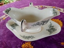 Saucière Terre de Fer Choisy Le Roi HB et Cie Modèle Louis XV Décor Floral Vert