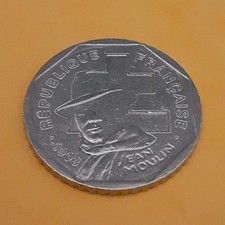 Pièce commémorative  de 2 francs Jean Moulin en nickel 1993 qualité SUP nettoyée