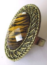 Grande Bague réglable bronze doré cabochon résine œil de tigre bijou rare 201