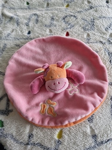 Doudou plat rond rose vache - doudou,