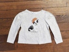 ? Tee Shirt/ Top Blanc à Pois Gris avec son Motif Chiot-Taille 2/4 ans- H&M