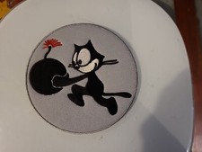 patch ecusson thermocollant brodé  felix le chat escadron 9 cm gris et noir