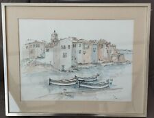 MARINE Aquarelle Signée St Tropez Méditerranée Côte d'Azur Bateaux pêche