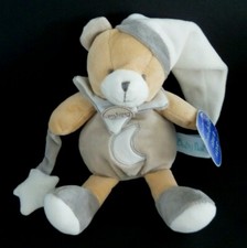*. DOUDOU BABY NAT OURS GRIS BLANC BEIGE ETOILE LUMINESCENTS BONNET 24cm NEUF*