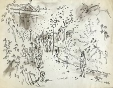 Charles Bégo (élève Gen Paul) - Dessin original - Paris, Jardin des tuileries 3