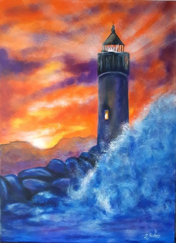 Tableau original phare coucher