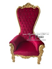 Fauteuil Canapé Trône Baroque en Bois Or Velours Rouge Swarovski