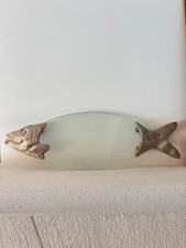 Plat de Service Poisson Vintage Verre Métal Argenté Fish Shape Serving Dish