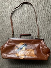 RARE ANCIEN SAC SOIRÉE VINTAGE EN CUIR VÉRITABLE DÉCOR FEMME