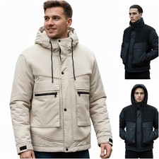 Veste Homme D'Hiver Avec Fourrure Parka À Capuche Ourson Noir Beige