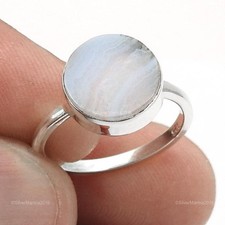 925 Argent Sterling Bleu Dentelle Agate Gemme Proposition Bague US 5.5 Noël Gift