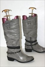 SPIRAL Bottes Cuir Plissé Gris Clair Doublées Cuir T 37 TTBE