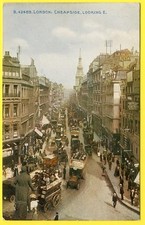 cpa UNITED KINGDOM LONDON CHEAPSIDE LOOKING E. OMNIBUS Attelage HIPPOMOBILE