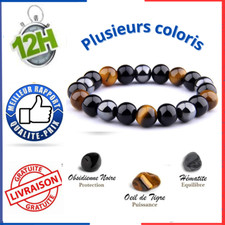Bracelet Triple Protection UEUC Oeil de Tigre, Perles Obsidienne et en hématite