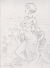 DESSIN ORIGINAL INEDIT / PIN UP SEXY DE AOUAMRI / FORMAT A4  / CRAYON SIGNE