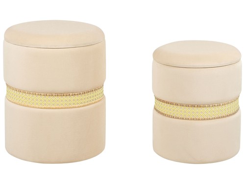 Poufs coffre velours beige - coffre,