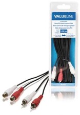 Câble rallonge audio stéréo 2x rca mâles vers 2x rca femelles 5,00 m noir