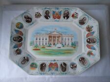 Ancien plat plat plat en céramique française. Vers 1910 . Présidents USA. 10,6" x 13,7"